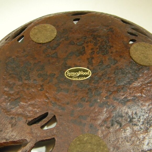 Vintage Syroco Wood Bowl Wall Hanging Leaf Holly Made in USA - Picture 5 of 5